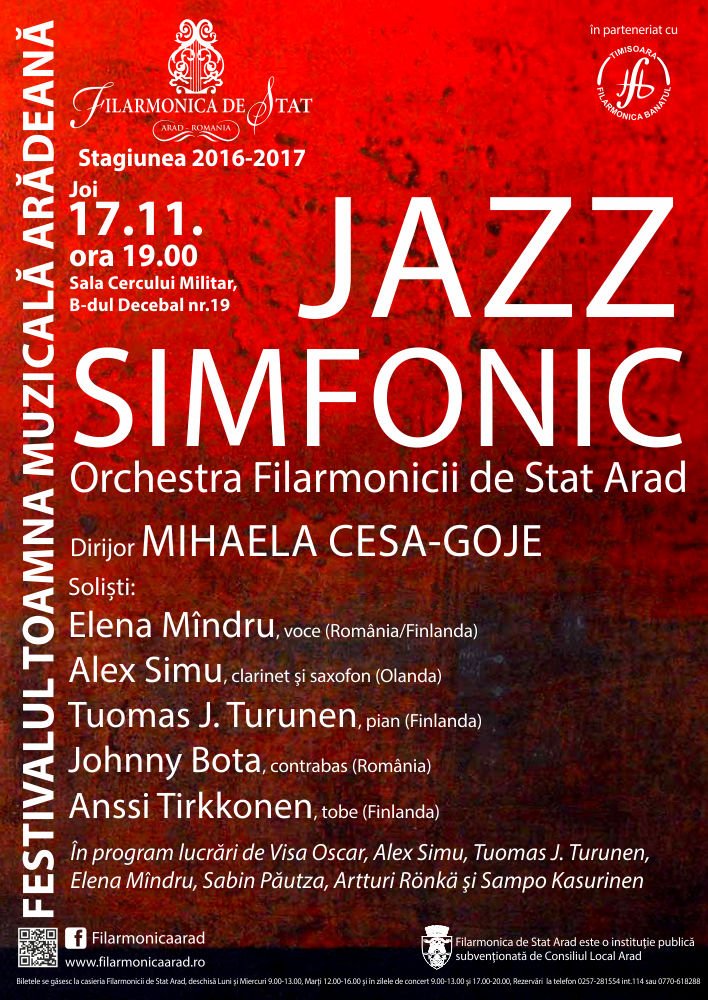 Festivalul Toamna Muzicală Arădeană: Concert extraordinar de jazz - simfonic