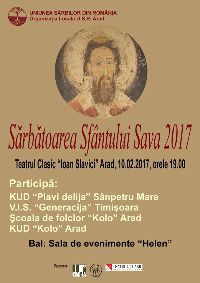 Sărbătoarea Sfântului Sava, în organizarea Uniunii Sârbilor din România – filiala Arad