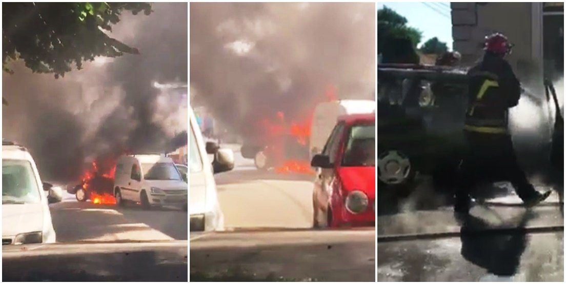VIDEO | Incendiu în centrul Aradului. O mașină a ars în trafic