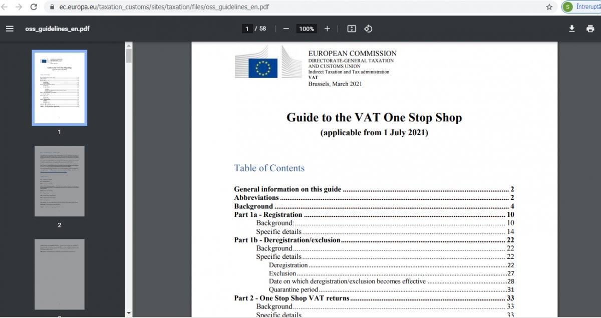 Portalul www.anaf.ro oferă posibilitatea înregistrării electronice în sistemul One Stop Shop - OSS