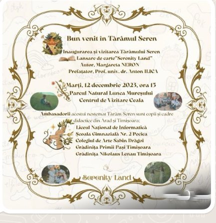 Lansarea cărții ”Serenity Land”  la Centrul de Vizitare Ceala - Lunca Mureșului  