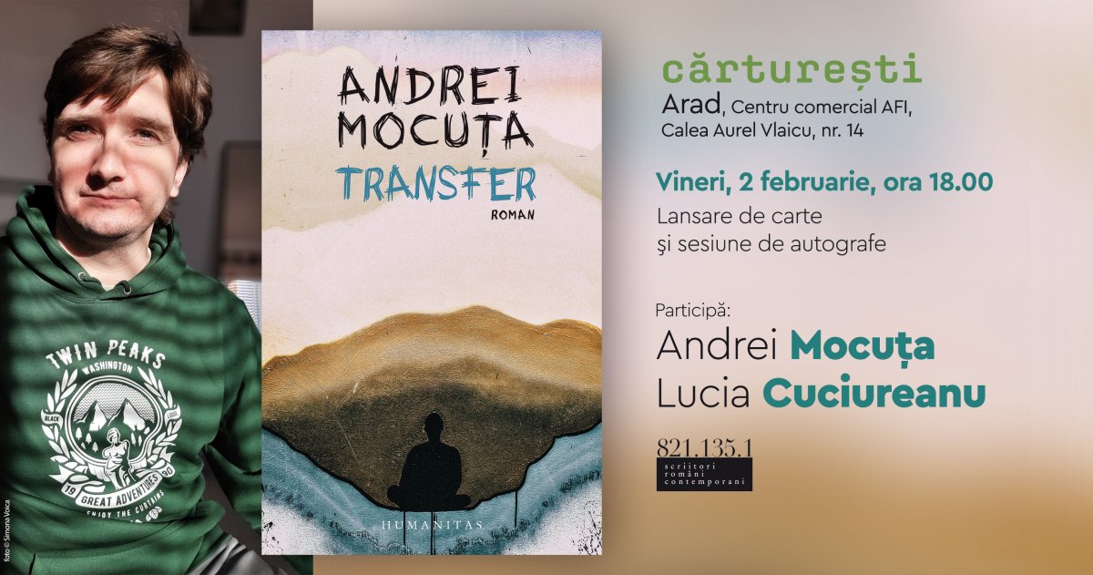 Invitație/Lansarea romanului „Transfer”, de Andrei Mocuța