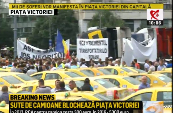 Proteste de amploare ale transportatorilor. Sute de camioane blochează Piața Victoriei