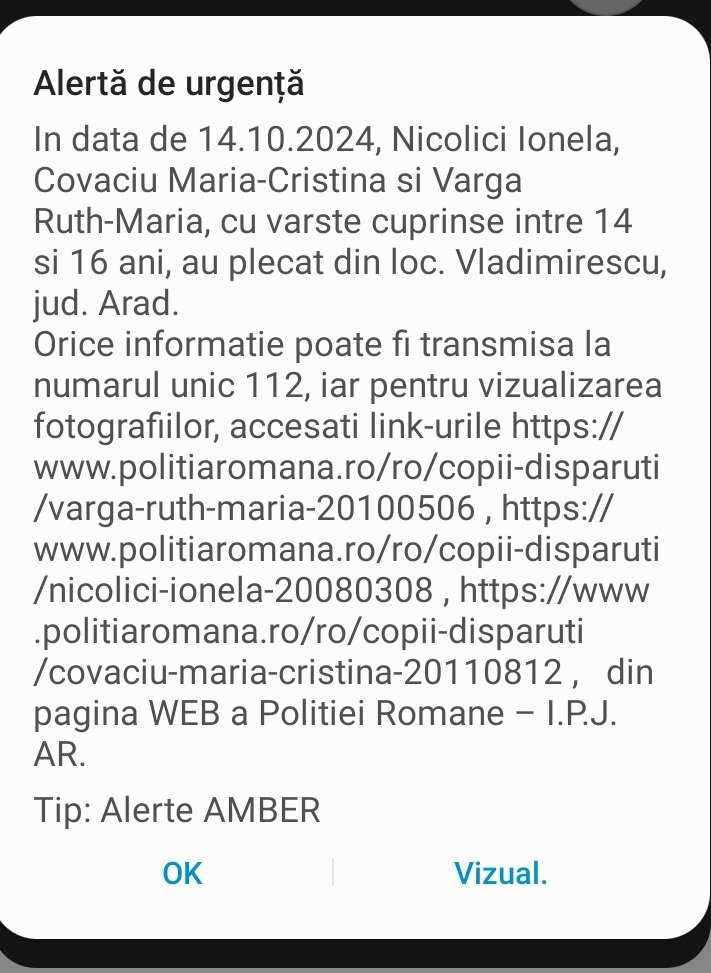 Mesaj Ro-Alert în cazul celor trei tinere dispărute din Vladimirescu (FOTO)